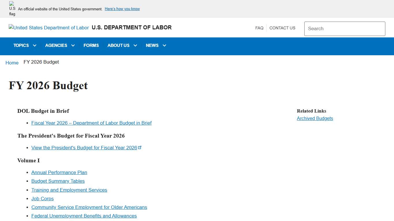 FY 2026 Budget U.S. Department of Labor